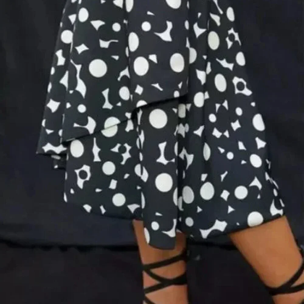 Anthopologie Hutch Flounced Shoulder-Tie Midi Dress Black & White XL - Picture 5 of 6